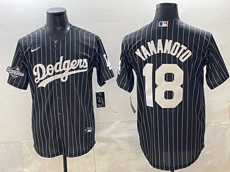 Men 2026 Nike Los Angeles Dodgers #18 Yamamoto Black stripe Game MLB Jersey 06->los angeles dodgers->MLB Jersey